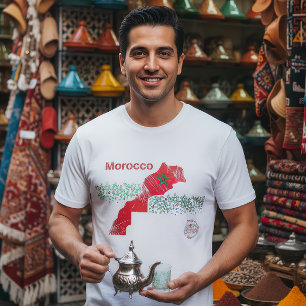 Marokko Kaart Kunst – Rode & Groene Marokkaanse T-shirt