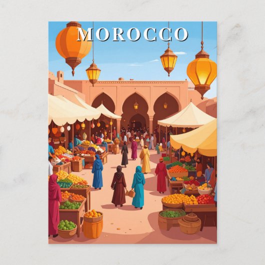 Marokko kleurrijke souk markt reizen briefkaart (Voorkant)