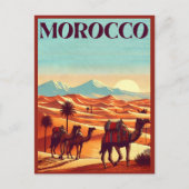 Marokko Reizen briefkaart met kamelen in woestijn  (Voorkant)