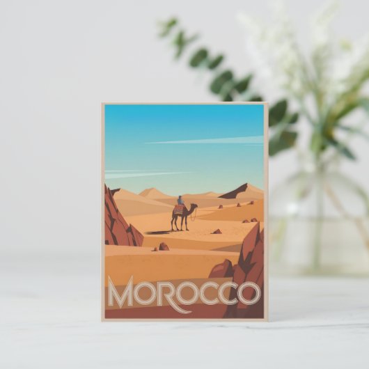 Marokko reizen briefkaart woestijn kameel reis cad (Staand voorkant)