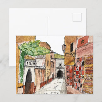 marokko rode oranje stad waterverf illustratie briefkaart