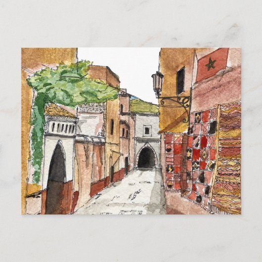 marokko rode oranje stad waterverf illustratie briefkaart (Voorkant)