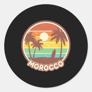 Marokko Strand Cool Retro Surf Souvenir Surfen Gif Ronde Sticker
