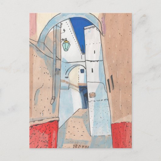 Marokko Street Cityscape Paper Collage Sketch Art Briefkaart (Voorkant)