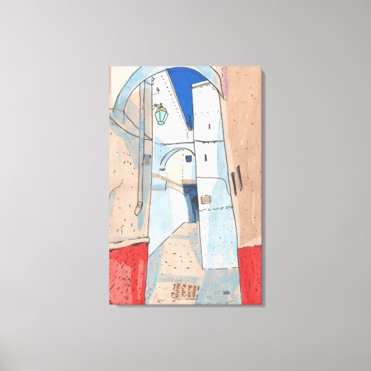 Marokko Street Cityscape Paper Collage Sketch Art Canvas Afdruk (Voorkant)