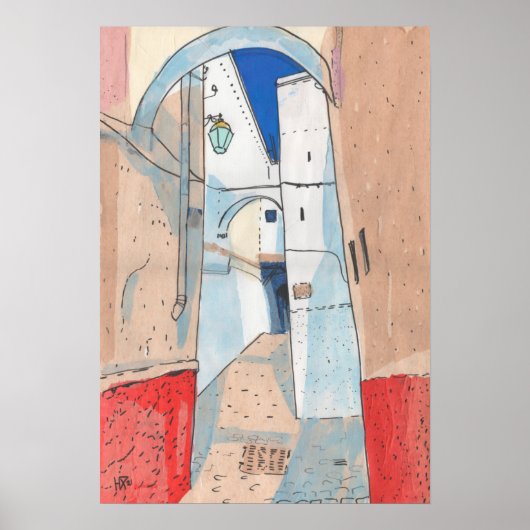 Marokko Street Cityscape Paper Collage Sketch Art Poster (Voorkant)