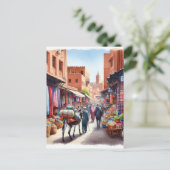 Marokko Street Waterverf Briefkaart (Staand voorkant)
