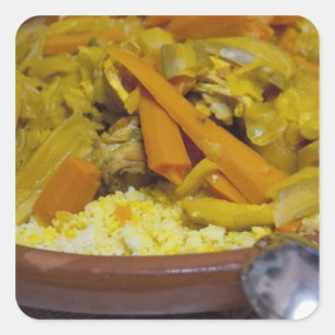 Marokko, Tetouan. Traditioneel Marokkaans gerecht  Vierkante Sticker