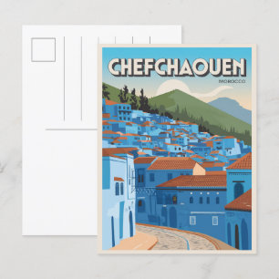 Marokko Travel briefkaart chefchaoun, blauw stadsc