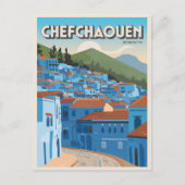 Marokko Travel briefkaart chefchaoun, blauw stadsc (Voorkant)
