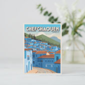 Marokko Travel briefkaart chefchaoun, blauw stadsc (Staand voorkant)