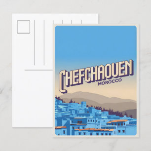 Marokko Travel briefkaart chefchaoun, blauw stadsc
