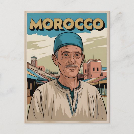 Marokko Travel briefkaart met lokaal man cadeau (Voorkant)