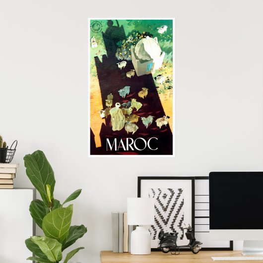 Marokko, uitzicht, herder, met zijn schip poster (Thuiskantoor)