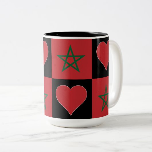 Marokko Vlag Heart Pattern Fun Patriotic Moroccan Tweekleurige Koffiemok (Voorkant rechts)