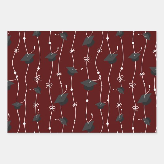 Maron & Black Graduing Cap Toss Wrapping Paper (Voorkant)
