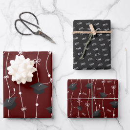 Maron & Black Graduing Cap Toss Wrapping Paper