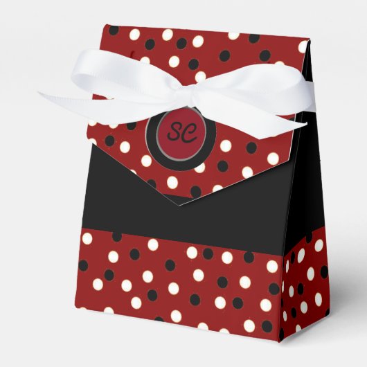 Maron Black & White Poka Dot Tent Favor Box Bedankdoosjes (Voorkant Zijde)