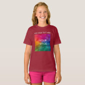 Maroon Aangepast Jouw tekst fotosjabloon Meisjes t T-shirt (Voorkant volledig)
