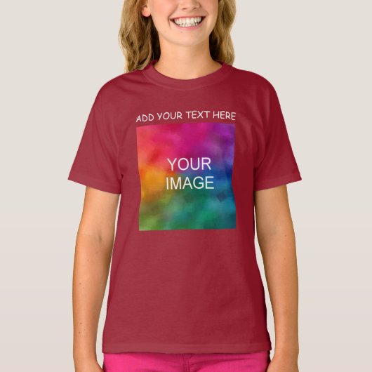 Maroon Aangepast Jouw tekst fotosjabloon Meisjes t T-shirt (Voorkant)
