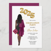 Maroon Afro-Amerikaans Vrouw Afstudeerfeest Kaart (Voorkant / Achterkant)