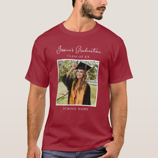 Maroon Afstuderen aangepaste foto modern feest T-shirt (Voorkant)
