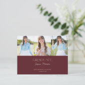 Maroon Afstuderen Calligrafie Multi-Photo Afstuder Briefkaart (Staand voorkant)