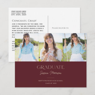 Maroon Afstuderen Calligrafie Multi-Photo Afstuder Briefkaart