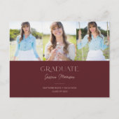 Maroon Afstuderen Calligrafie Multi-Photo Afstuder Briefkaart (Voorkant)