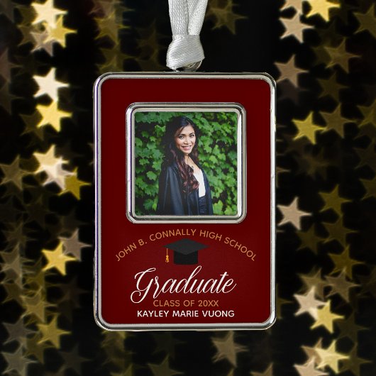Maroon Afstuderen Custom 2025 Afstuderen Foto Verzilverd Omlijst Ornament