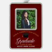 Maroon Afstuderen Custom 2025 Afstuderen Foto Verzilverd Omlijst Ornament (Voorkant)