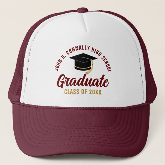 Maroon Afstuderen Custom Class van 2025 Afstuderen Trucker Pet (Voorkant)
