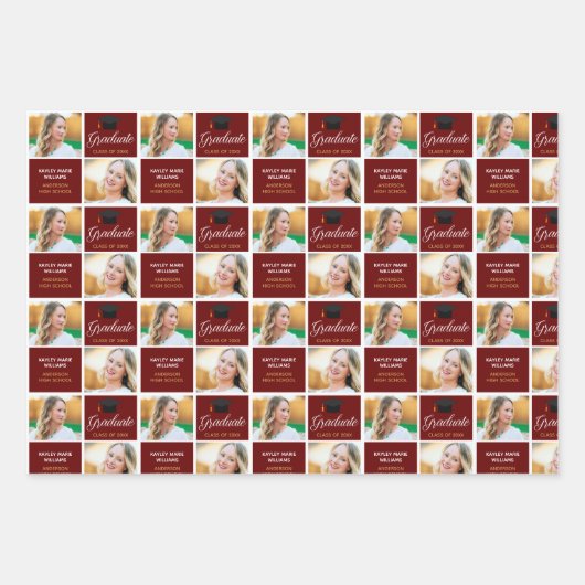 Maroon Afstuderen Foto 2025 Afstuderen Custom Inpakpapier Vel (Voorkant 2)