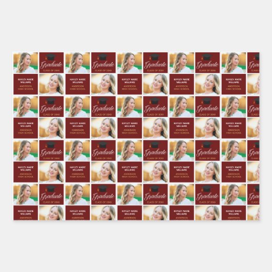 Maroon Afstuderen Foto 2025 Afstuderen Custom Inpakpapier Vel (Voorkant)