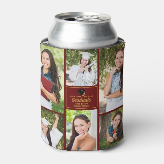 Maroon Afstuderen Foto Collage Graduation Party Blikjeskoeler (Blikje Voorkant)