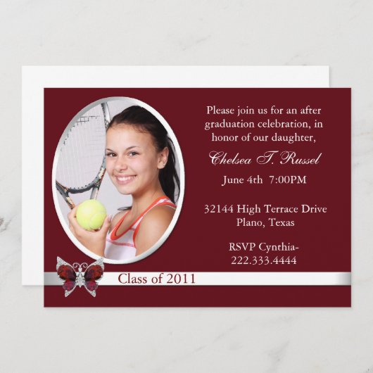 Maroon Afstuderen Foto uitnodiging (Voorkant / Achterkant)