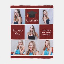 Maroon Afstuderen Senior Portret Fotocollage Fleece Deken