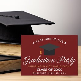 Maroon Afstuderen Typografie Custom School Party Kaart