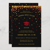 Maroon Afstuderen Uitnodiging | Faux Gold Glitter (Voorkant / Achterkant)