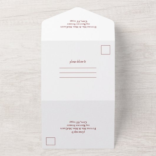 Maroon All in One Wedding Invite All In One Uitnodiging (Buitenkant)