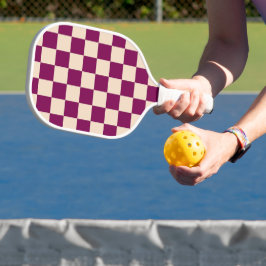 Maroon and beige checkerboard pattern pickleball paddle
