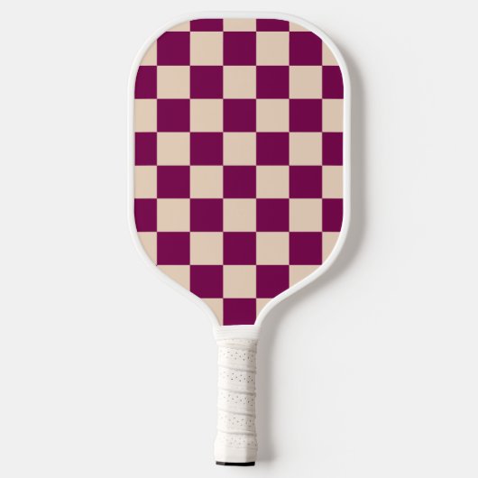 Maroon and beige checkerboard pattern pickleball paddle (Achterkant)