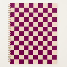 Maroon and beige checkerboard pattern planner