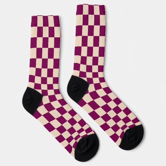 Maroon and beige checkerboard pattern sokken (Rechts)