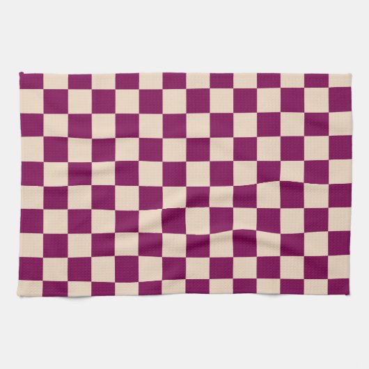 Maroon and beige checkerboard pattern theedoek (Horizontaal)
