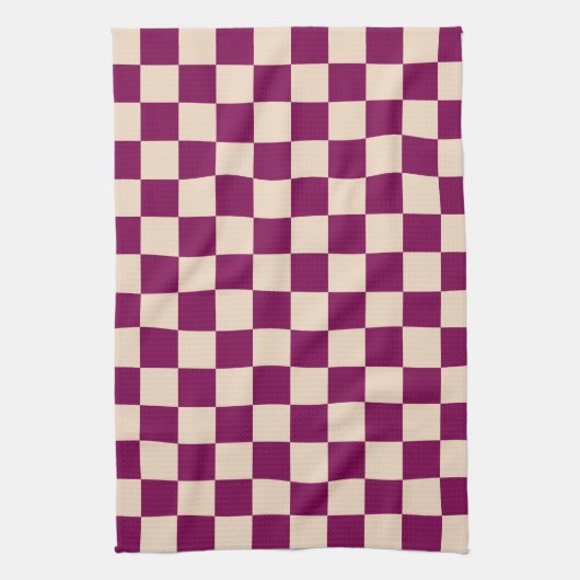 Maroon and beige checkerboard pattern theedoek (Verticaal)