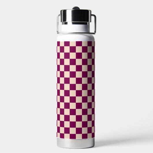 Maroon and beige checkerboard pattern waterfles (Achterkant)