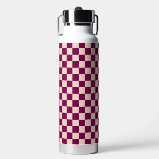 Maroon and beige checkerboard pattern waterfles (Voorkant)