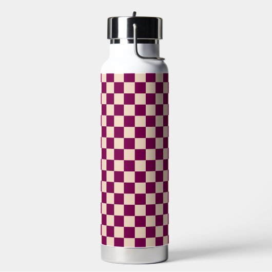 Maroon and beige checkerboard pattern waterfles (Links)
