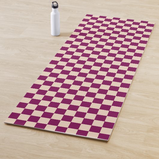Maroon and beige checkerboard pattern yogamat (In situ)
